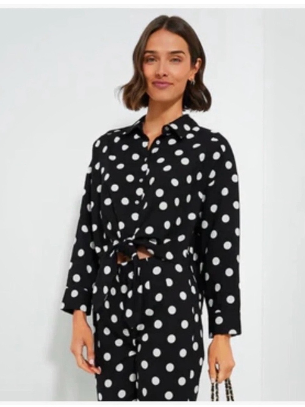 Tuckernuck Black and White Polka Dot Tie-Hem Button Down